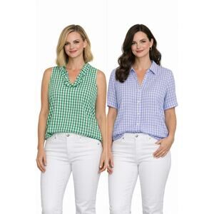 Ralph Lauren & Crown Ivy Gingham Shirt Lot Size M Preppy Academia Cottage EUC